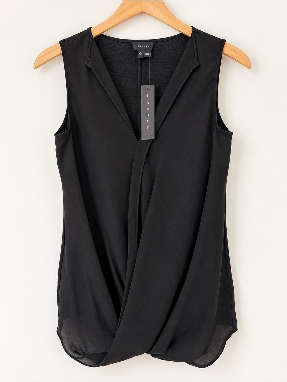 Theory Black Silk Layered Draped Sleeveless Top Size P/TP S NWT